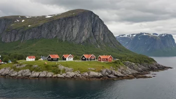 Et fredelig landskap med en norsk øy eller et tradisjonelt norsk hus i bakgrunnen.