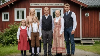 En familie med etternavnet Braaten foran et tradisjonelt norsk hus.