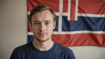 En person med etternavnet Gustavsens, med et norsk flagg i bakgrunnen