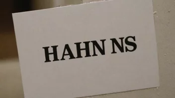 Et bilde av en person eller et sted med en skilt eller en etikett som sier 'Hahns'