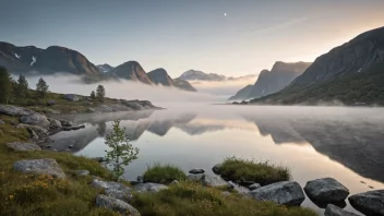 Et mystisk og drømmende landskap med en tåkete atmosfære, som symboliserer essensen av Grålums.
