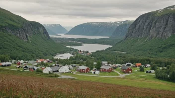 Et fredelig norsk landskap med en liten landsby i bakgrunnen.