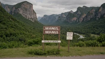 Et fredelig landskap med en skilt som indikerer navnet på stedet som Wangs