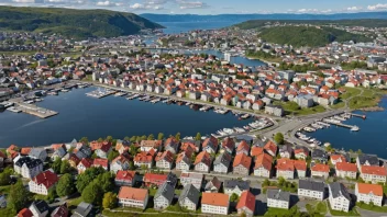 Flyfoto av Skonsengs bydel med hus og bygninger