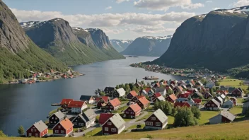 Et pittoreskt norsk tettsted eller landsby med et synlig skilt eller landemerke som viser navnet 'Hoftun'.