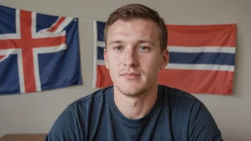 En person med etternavnet Marcussen, med et norsk flagg i bakgrunnen.