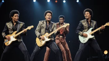 Jacksons på scenen, med en mengde fans i bakgrunnen.