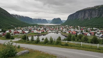 En malerisk by i Norge med et skilt som indikerer Hvalstads