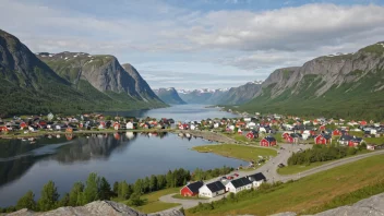 Et pittoreskt norsk tettsted med en Knapstads-skilt