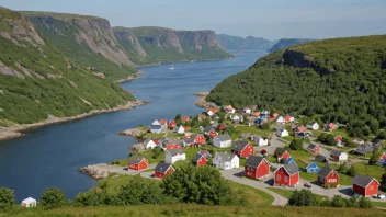 En malerisk landsby omgitt av fjell og vann