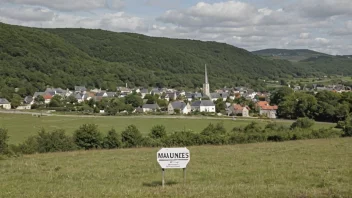 En malerisk landsby eller by med et skilt som leser Maurnes