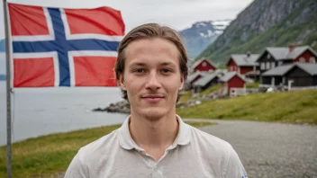 En person med etternavnet Bjørgens, med et norsk flagg i bakgrunnen.