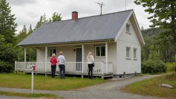 En familie som står utenfor hjemmet sitt med navnet 'Thomasens' på postkassen