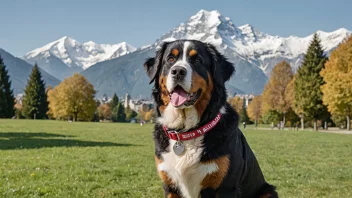 En person med en Bernese Mountain Dog i en park.