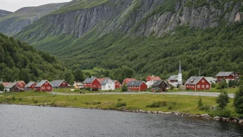 Et pittoreskt norsk tettsted med en skilt med navnet Slyngstads