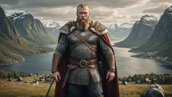 Et bilde av en vikingkonge med en sterk og kongelig tilstedeværelse.