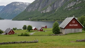 Et pittoreskt norsk gårdsbruk med en skilt som viser navnet 'Olstad' eller 'Olstads'.